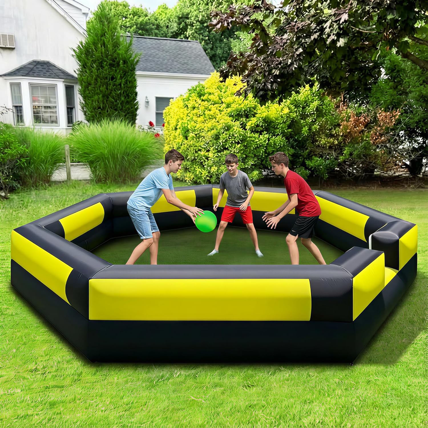 15FT Inflatable Gaga Ball Pit with Built-in Blower, Portable Gaga Ball Pit...