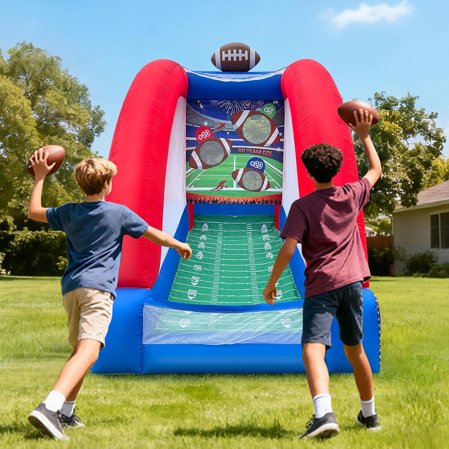 Inflatable Football Toss Game with 2 Inflatable Footalls, Throwing Target G...