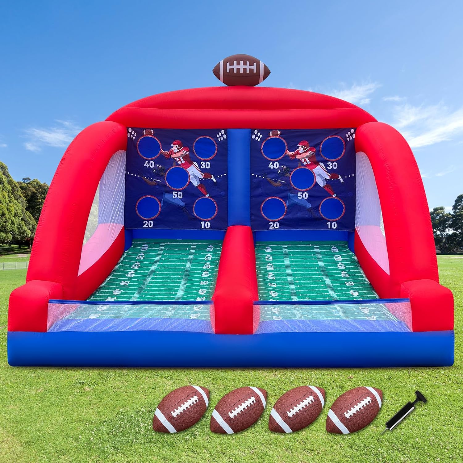 Inflatable Carnival Games Football Toss Game with 4 Inflatable Footalls, Th...