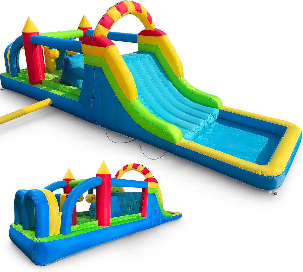 24ft Inflatable Obstacle Course Bounce House with Water Slide | Wet/Dry Use...